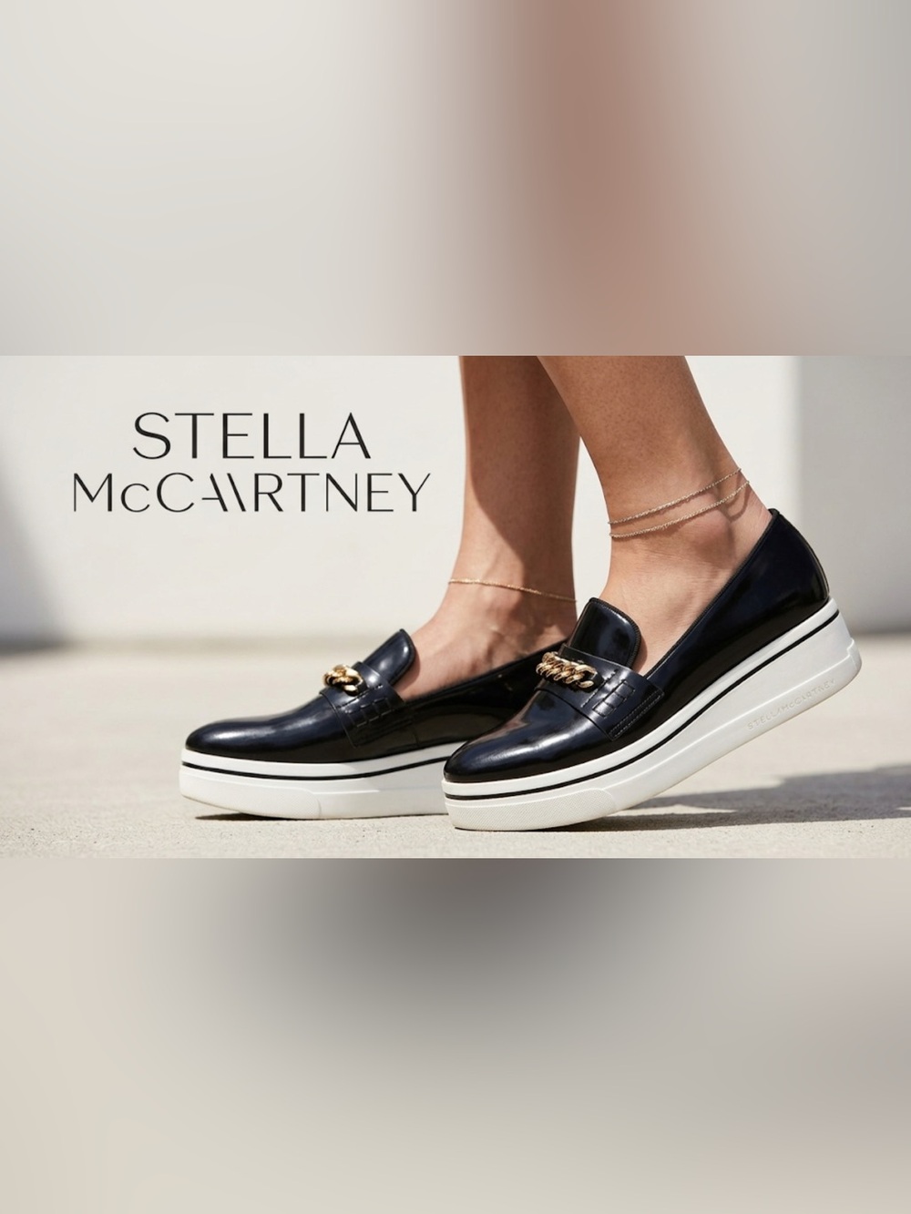 Authentic Stella McCartney vegan black leather platform loafers Sz 9 Euro 39